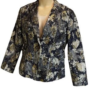 Seandara Beautiful Green Floral Womens Vtg Jacket Embellished Size Large